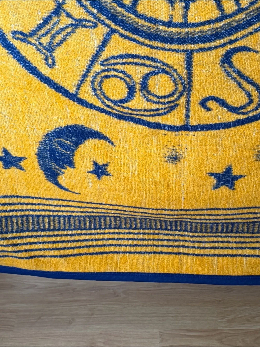 Celestial Zodiac Sun Moon Stars Woven Throw Blanket Mustard Yellow Blue